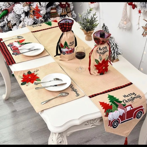 Merry Christmas table runner Cotton 3D holidays - Picture 2 of 10